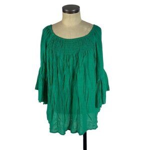 NEW Chico’s Crinkle Gauze Ruffle Slub Top Blouse 2 (Large) Congo Green 570201738